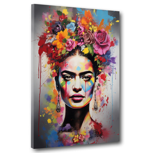 Pop Art abstrakt Frida mit Blumenkranz Wandbild