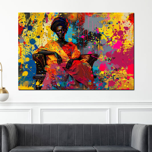 Wandbild Pop Art afrikanische Frau im traditionellen Outfit farbenfroh modern
