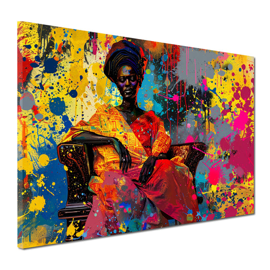 Wandbild Pop Art afrikanische Frau im traditionellen Outfit farbenfroh modern