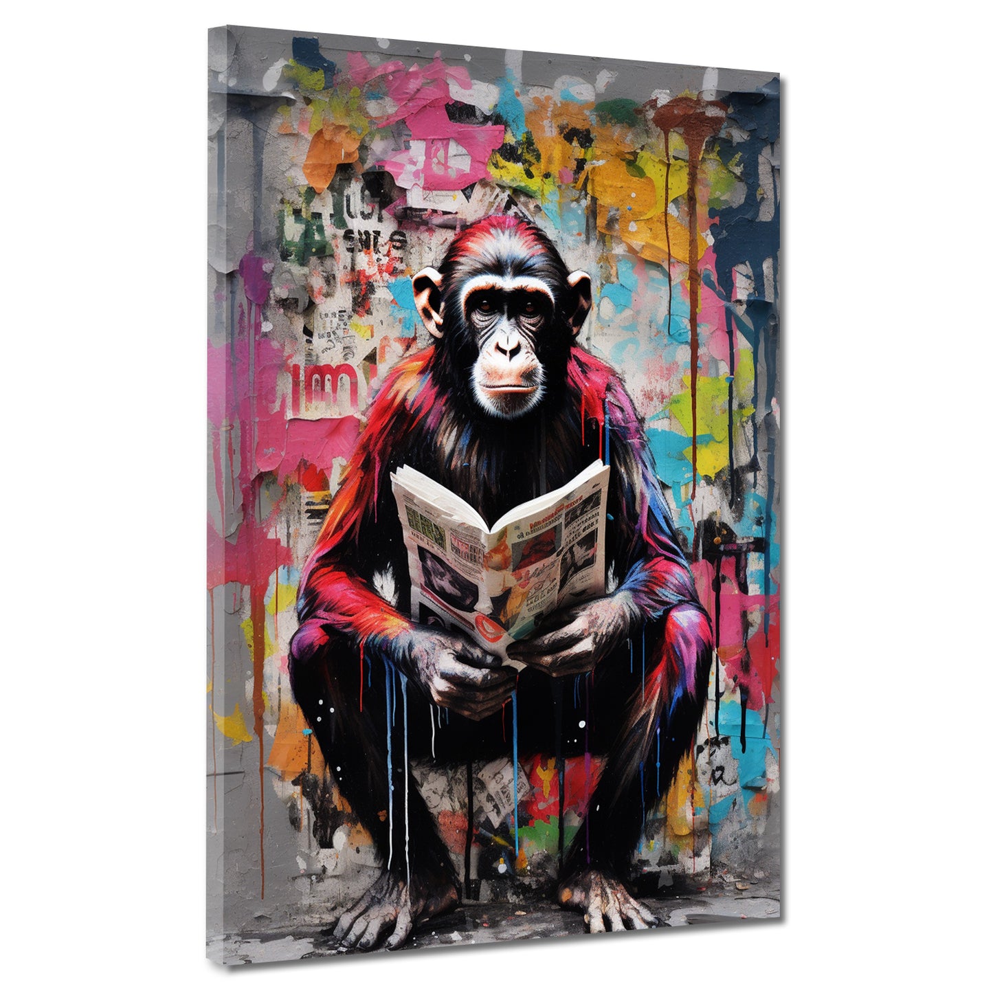Wandbild Pop Art sitzender Affe mit Zeitung