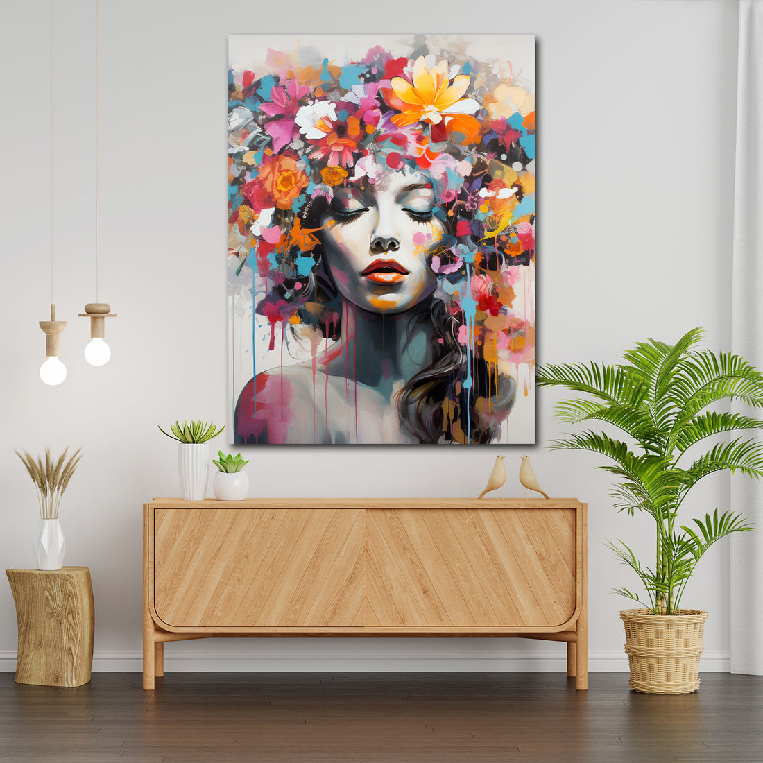 Wandbild Pop Art wunderschöne Frau Flower Style