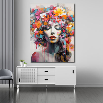 Wandbild Pop Art wunderschöne Frau Flower Style