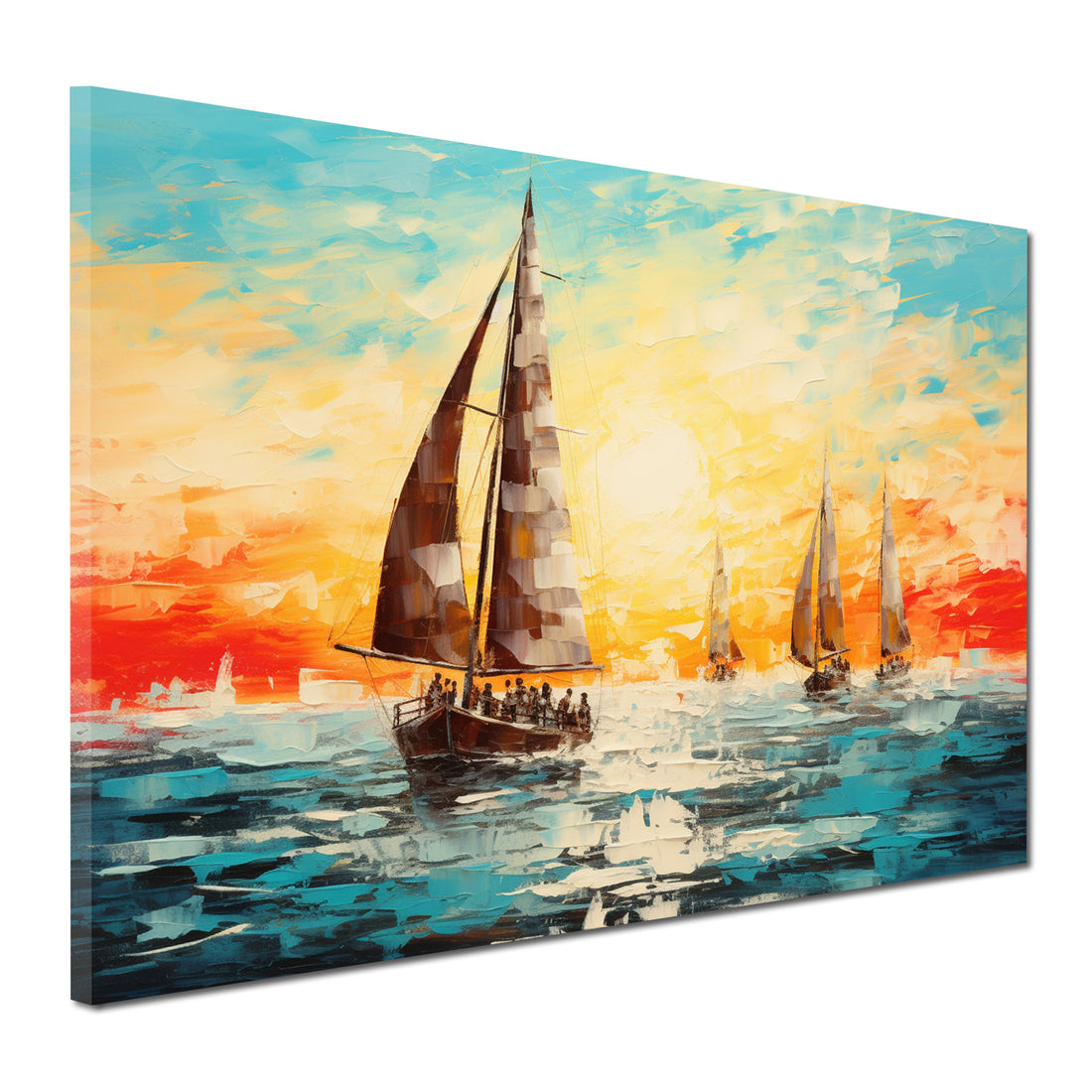 Wandbild Segelschiffe im Sonnenuntergang