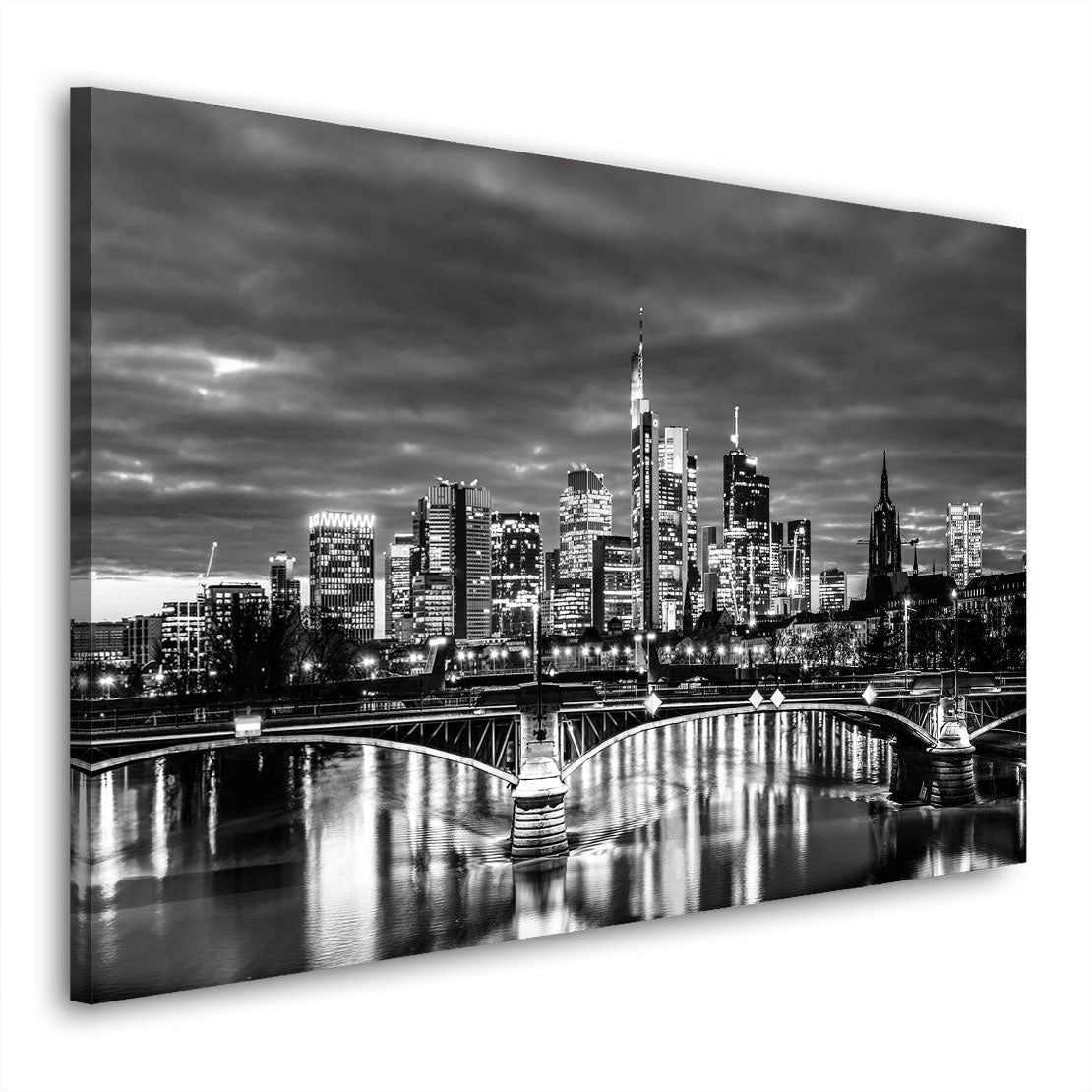 Wandbild Skyline Frankfurt Mainufer Schwarz Weiß modern