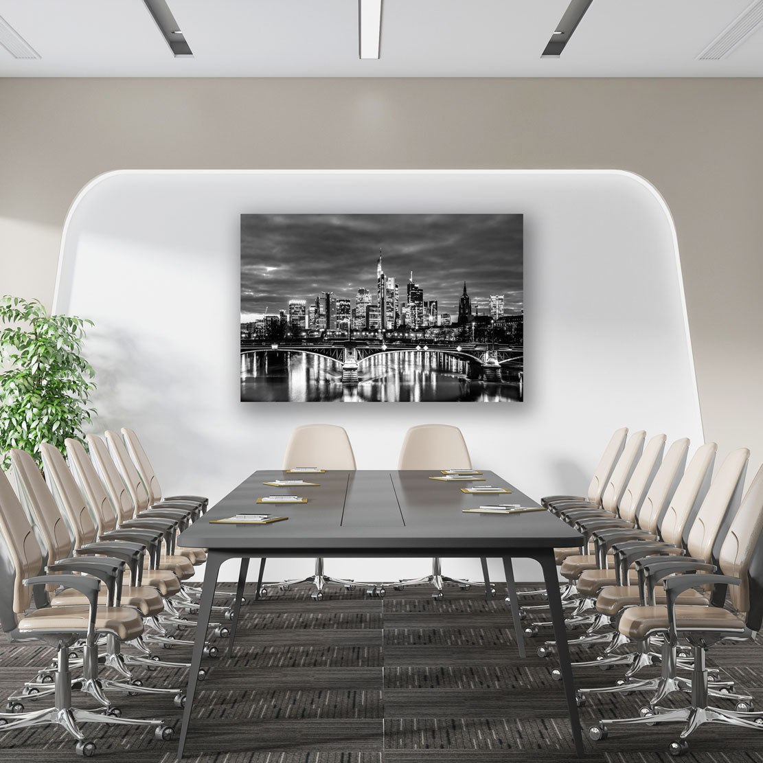 Wandbild Skyline Frankfurt Mainufer Schwarz Weiß modern