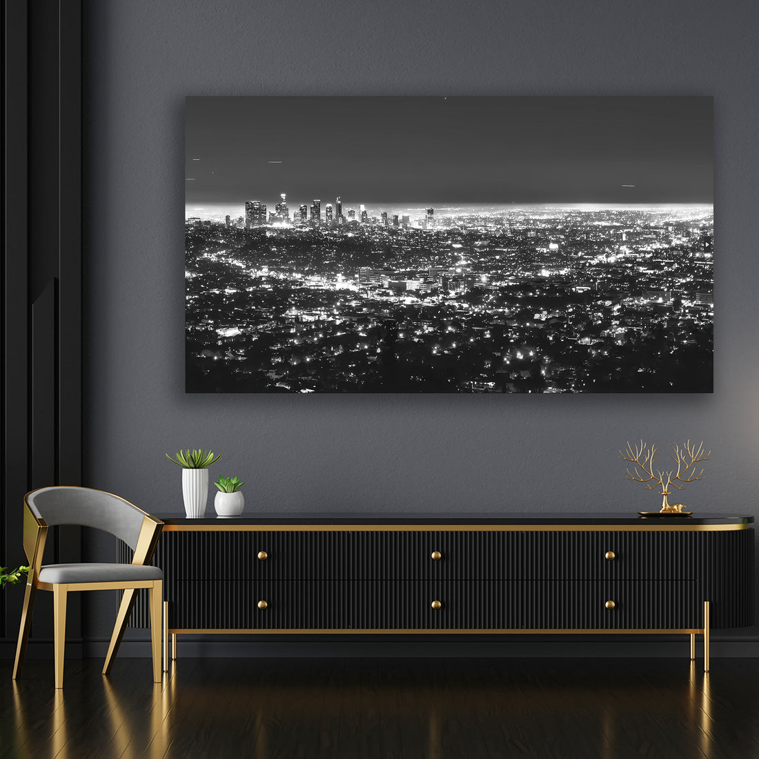 Wandbild Skyline, Los Angeles USA, schwarz weiß
