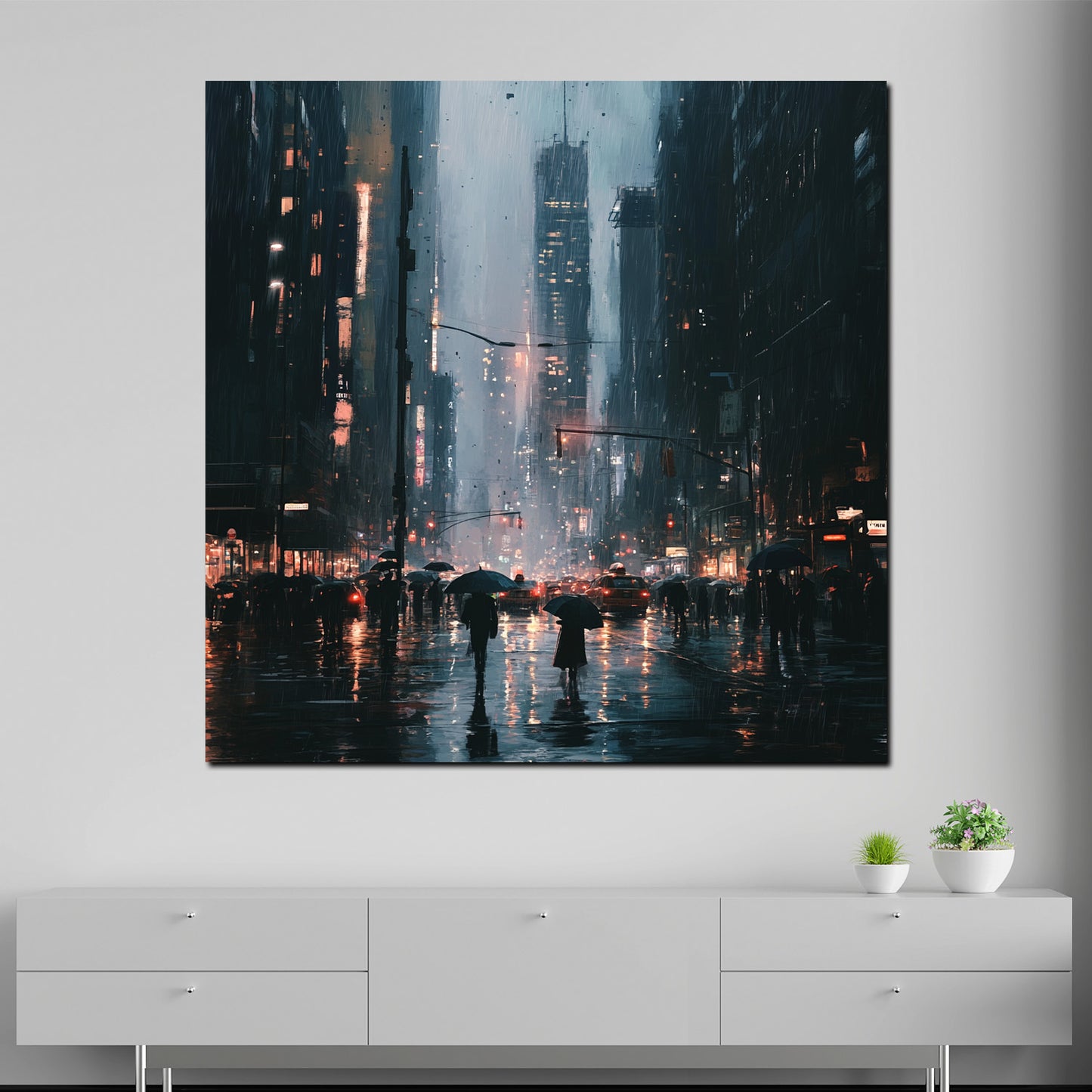 Wandbild Stadt New York Regen Nachtlichter modern