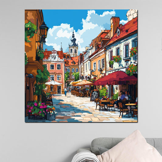 Wandbild Städte Altstadt Gasse Café Sommer mediterran modern