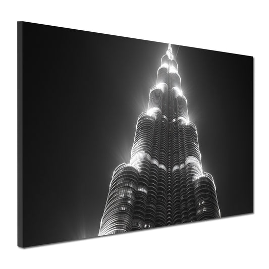Wandbild Städte Dubai Burj Khalifa Architektur schwarz weiß Perspektive Nacht