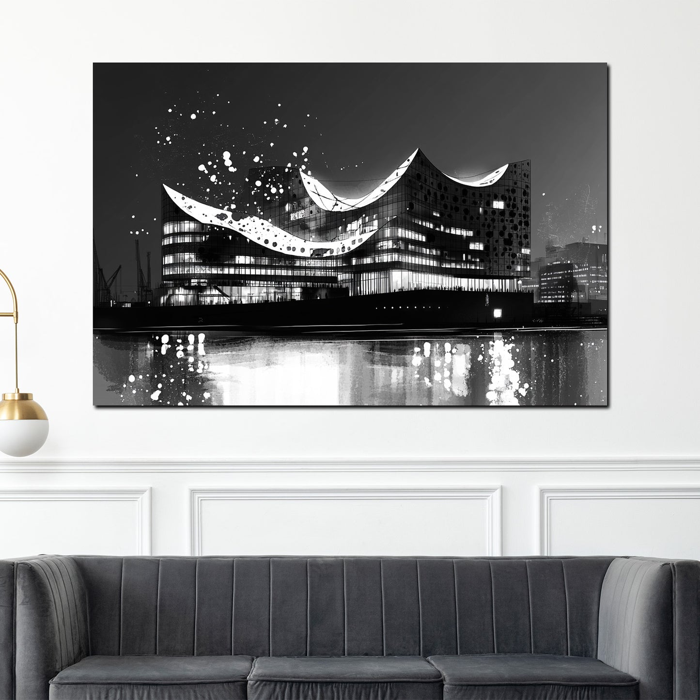 Wandbild Städte Hamburg Elbphilharmonie Architektur schwarz weiß Spiegelung