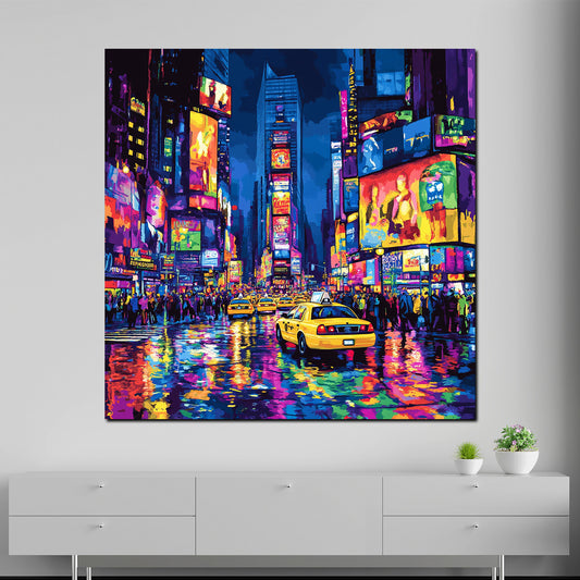 Wandbild Städte New York Pop Art Nachtlichter Taxi
