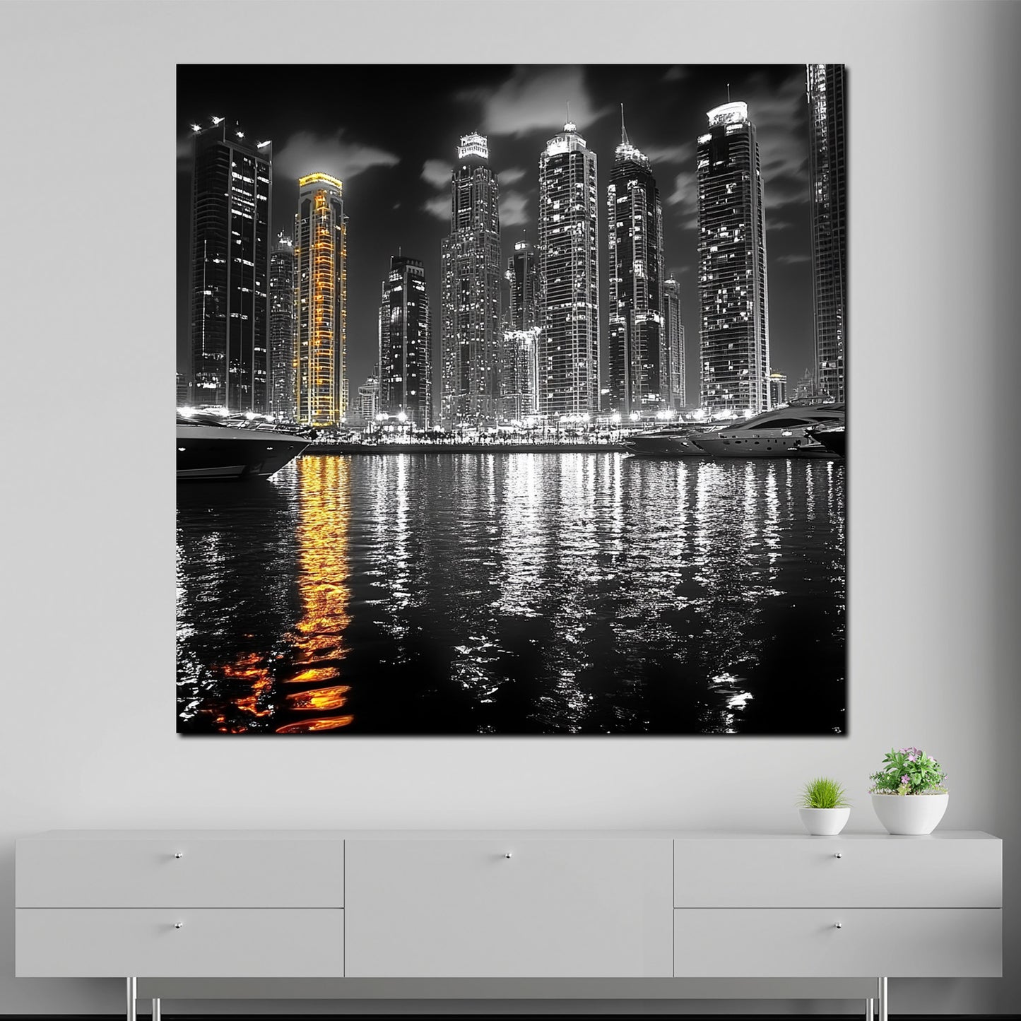 Wandbild Städte New York Skyline bei Nacht Luxus modern