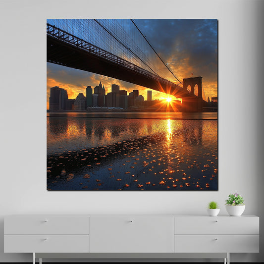 Wandbild Städte New York Sonnenuntergang Brooklyn Bridge Skyline modern
