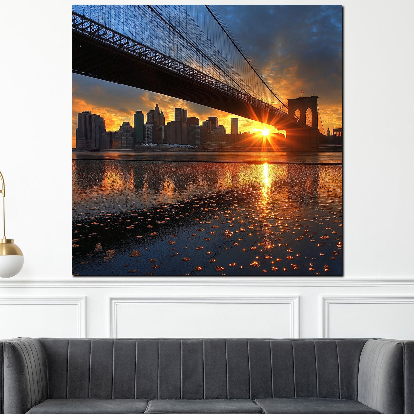 Wandbild Städte New York Sonnenuntergang Brooklyn Bridge Skyline modern