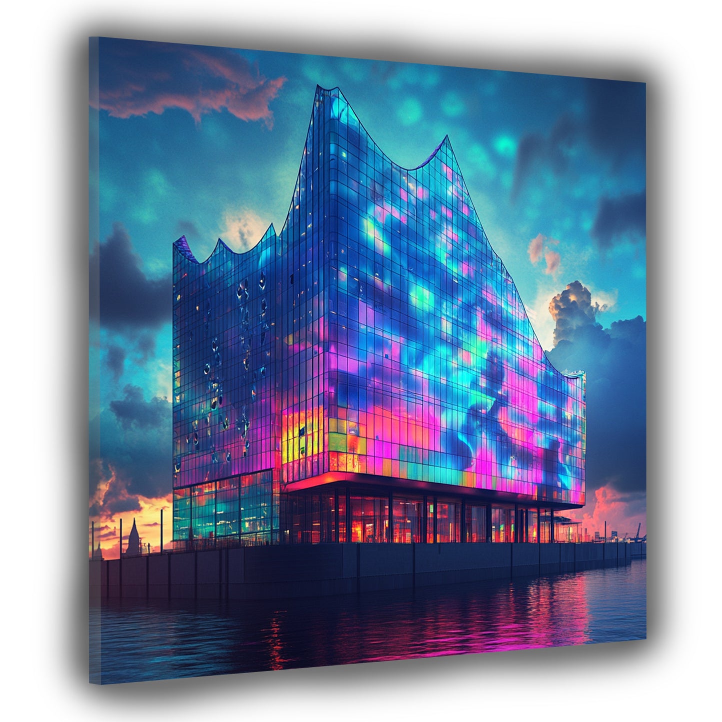 Wandbild Städte Pop Art Elbphilharmonie Hamburg Architektur Lichtspiel bunt