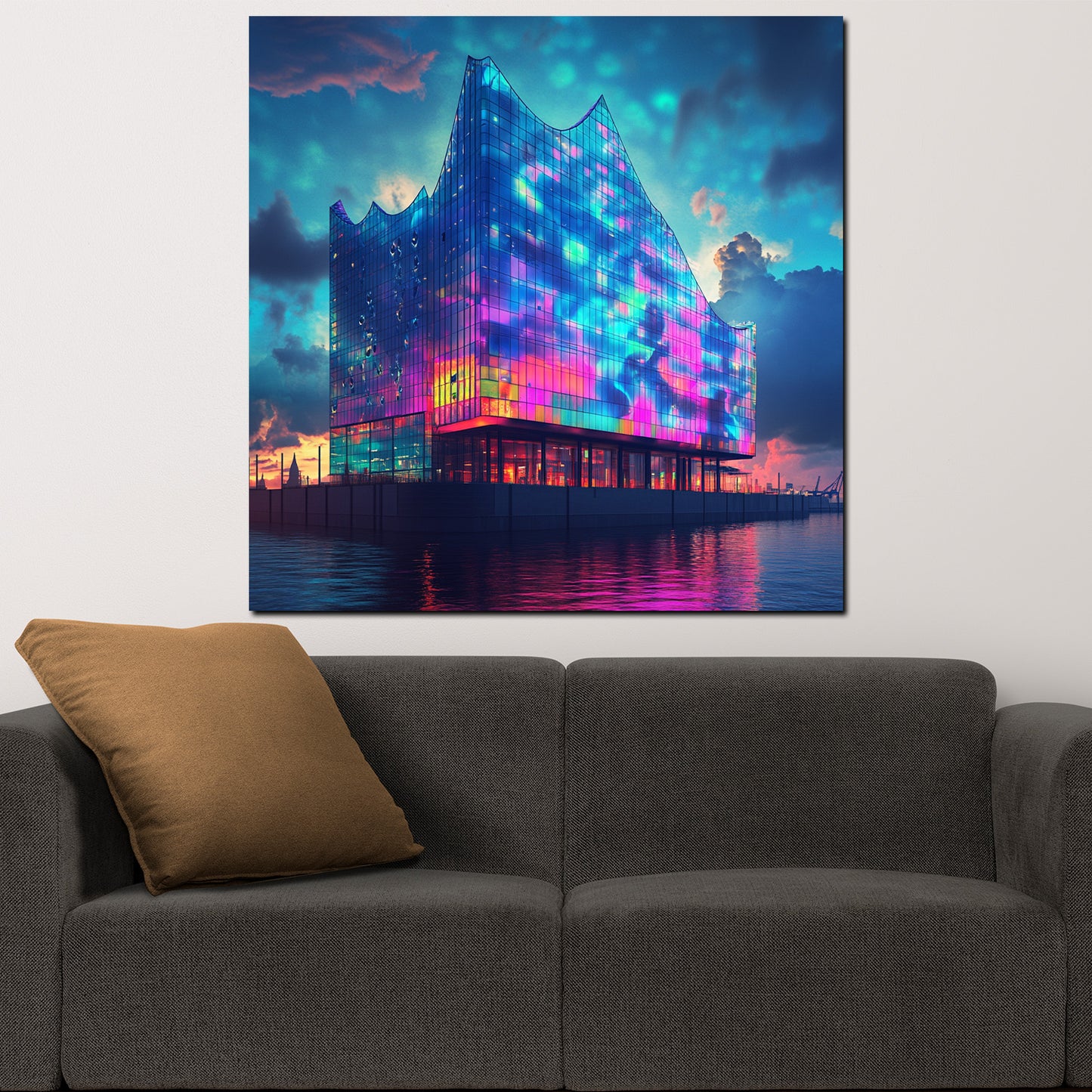 Wandbild Städte Pop Art Elbphilharmonie Hamburg Architektur Lichtspiel bunt