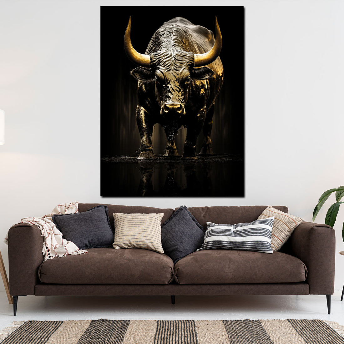 Wandbild Stier mit abstrakten Hintergrund Gold Style, Tiere