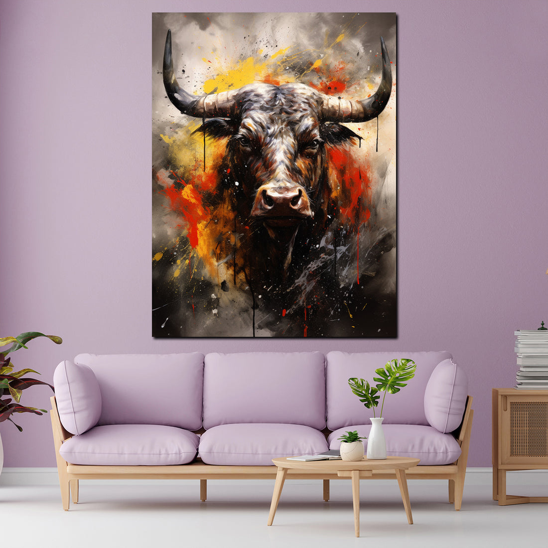 Wandbild Stier mit abstrakten Hintergrund, Tiere