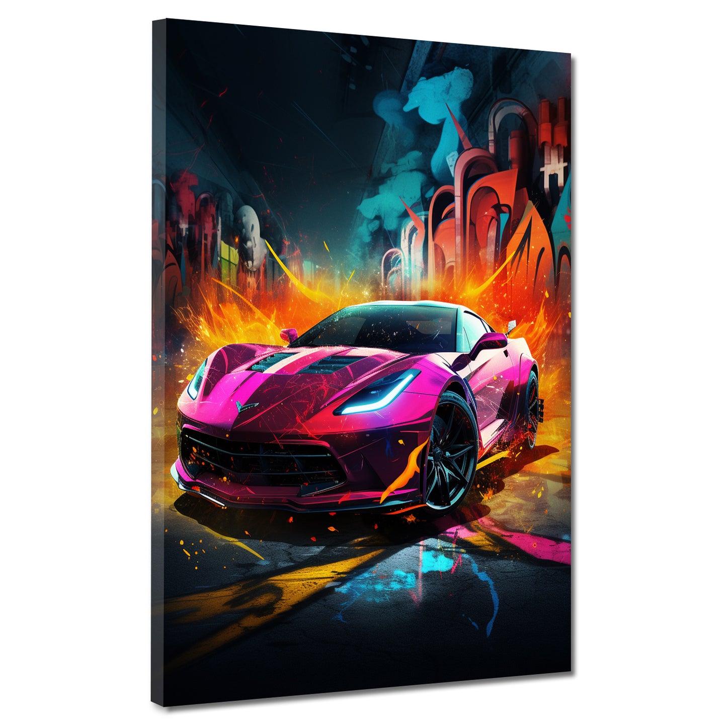 Wandbild Street Art Pinker Sportwagen