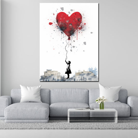 Wandbild Street Art abstrakt kleines Mädchen mit Herz Ballon