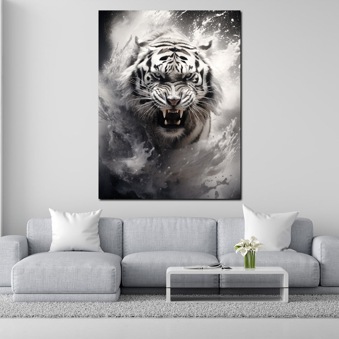 Wandbild Tiger frontal schwarz weiß