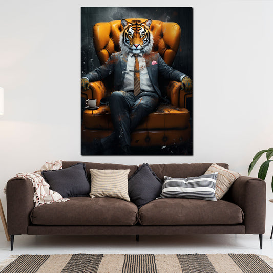 Wandbild Tiger im Anzug The Boss Pop Art Style