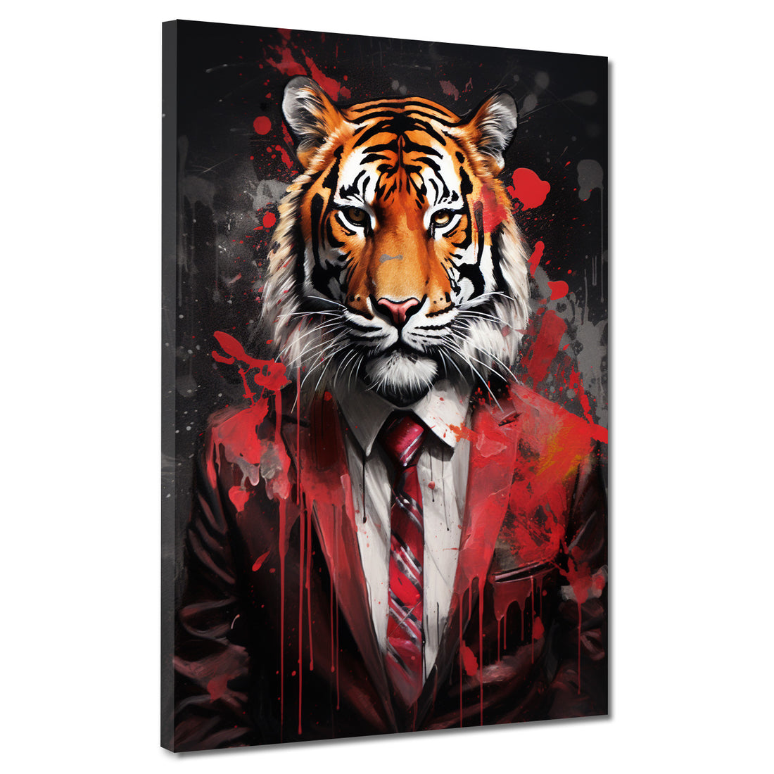 Wandbild Tiger im roten Anzug abstrakt Pop Art
