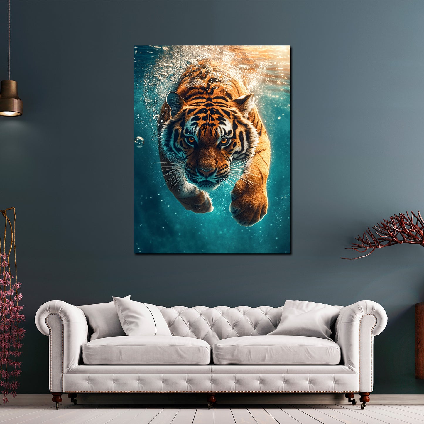Wandbild Tiger taucht ins Wasser Wildtier Dynamik Kraft