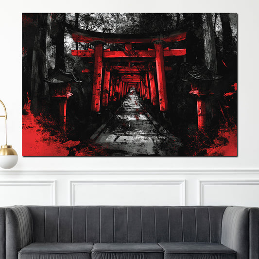 Wandbild Torii Japanischer Tempelweg rot schwarz mystisch