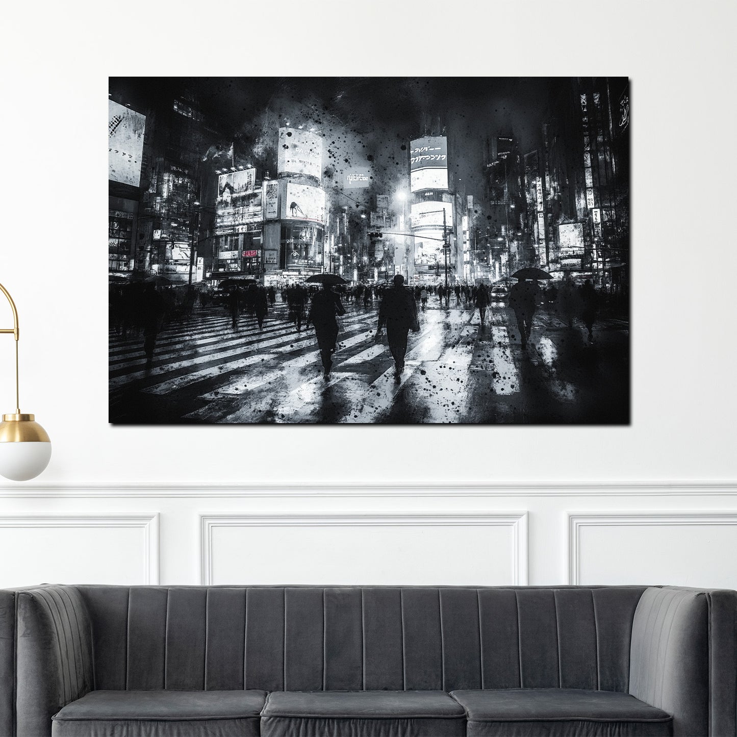 Wandbild USA NY Stadt bei Nacht Regen Menschen modern