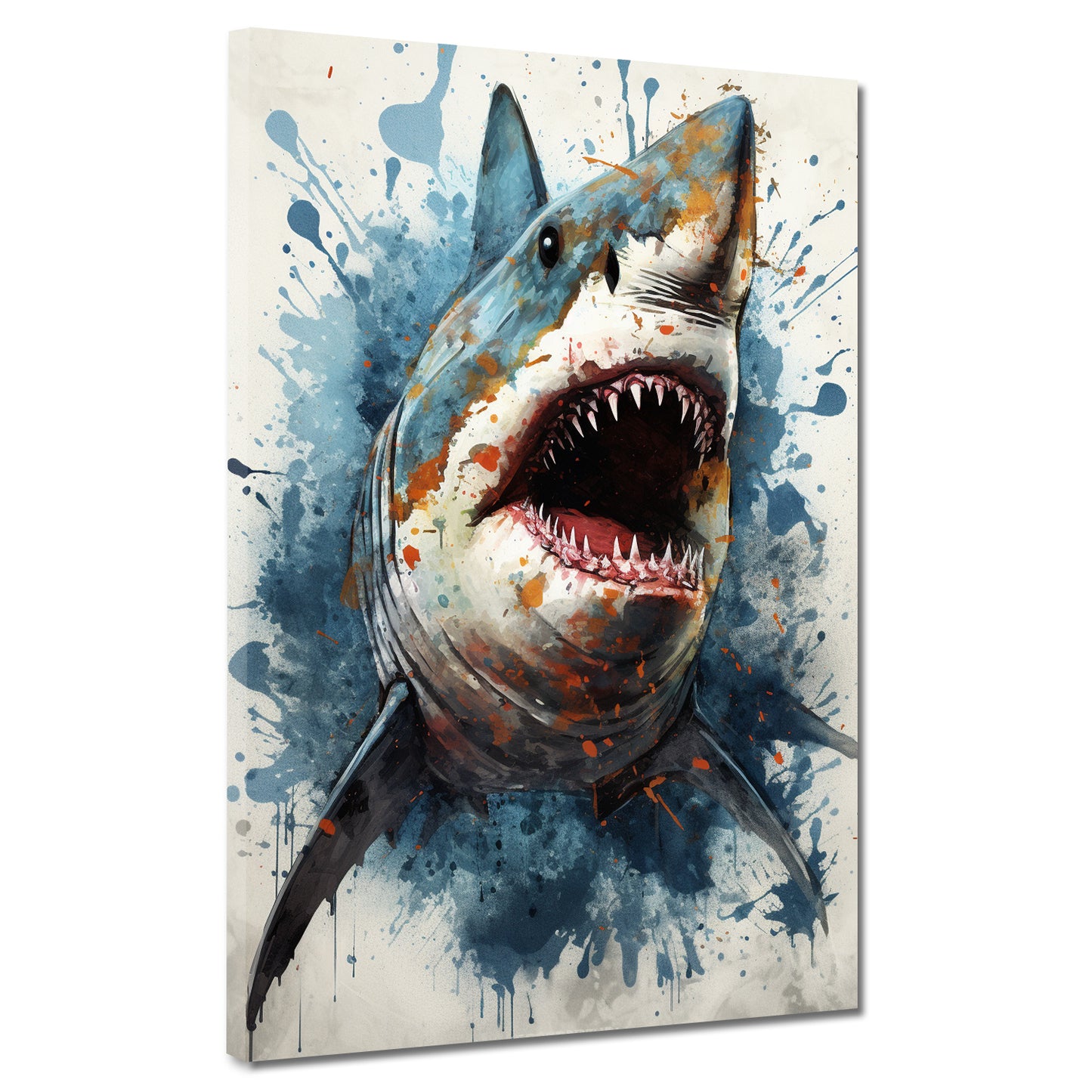 Wandbild Weißer Hai Blue Splash