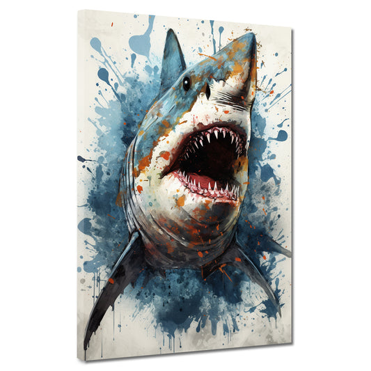 Wandbild Weißer Hai Blue Splash