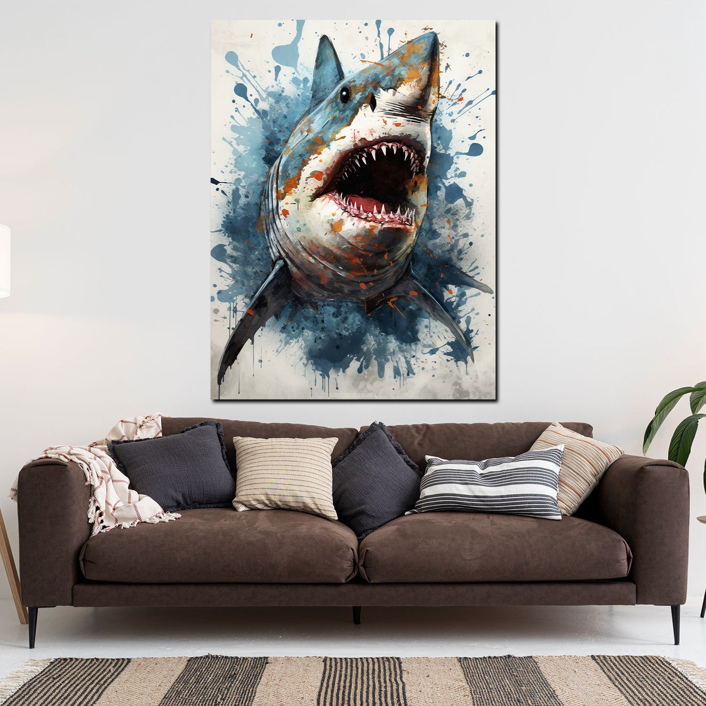 Wandbild Weißer Hai Blue Splash