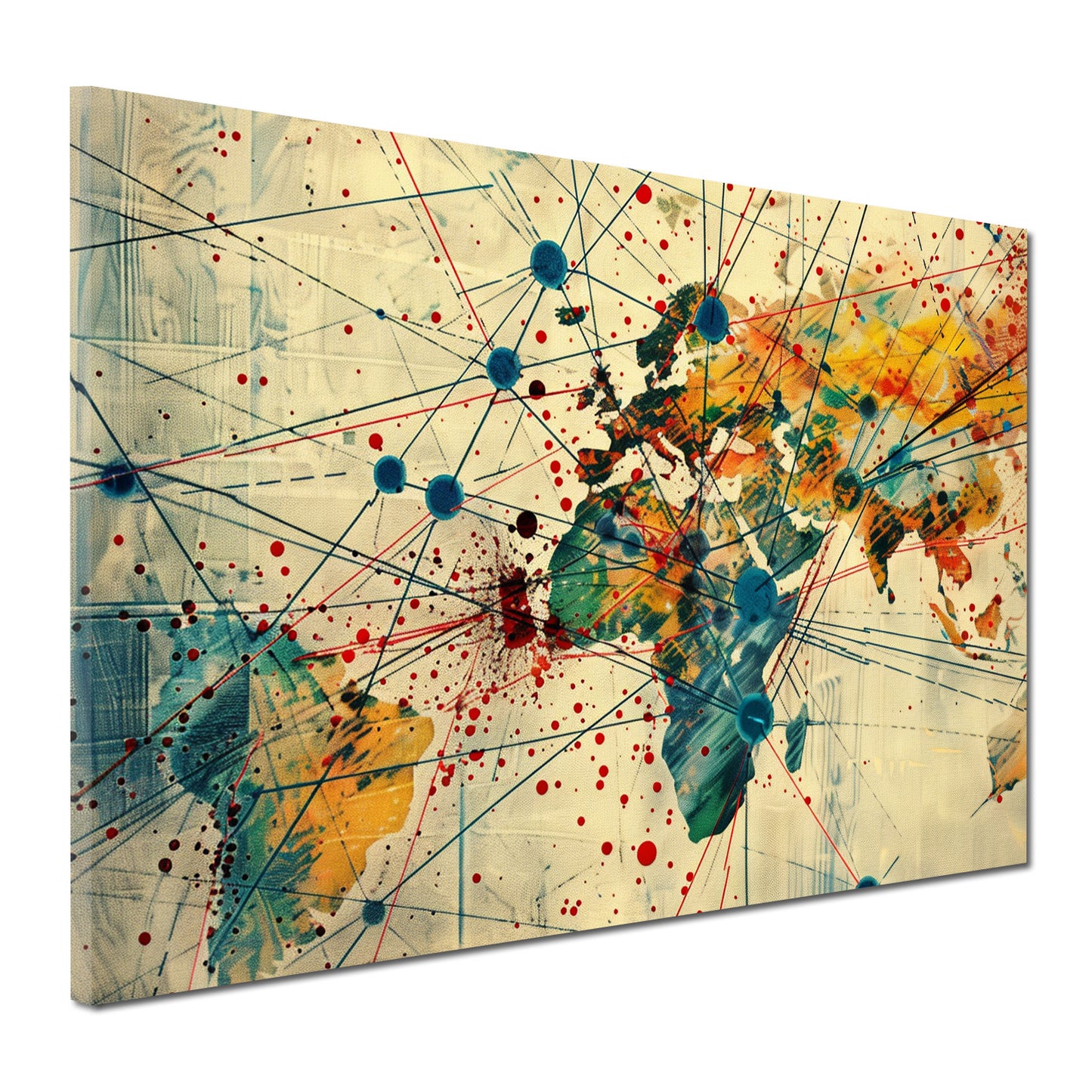 Wandbild Weltkarte modern farbenfroh Kontinente Netzwerk