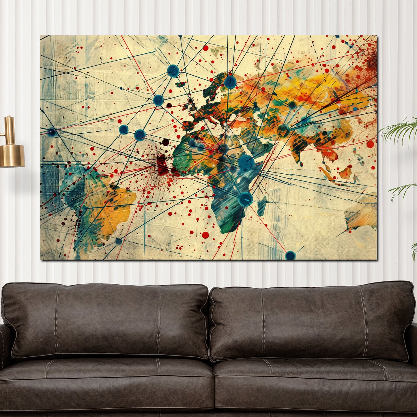 Wandbild Weltkarte modern farbenfroh Kontinente Netzwerk