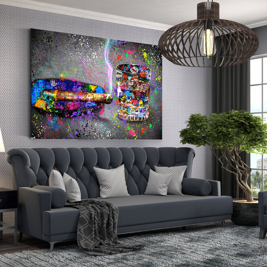 Whisky und Zigarre Graffiti als Leinwandbild