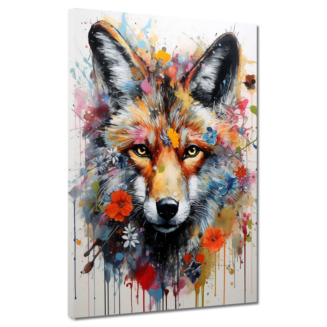 Wandbild Wolf Pop Art abstrakt mit Blumen