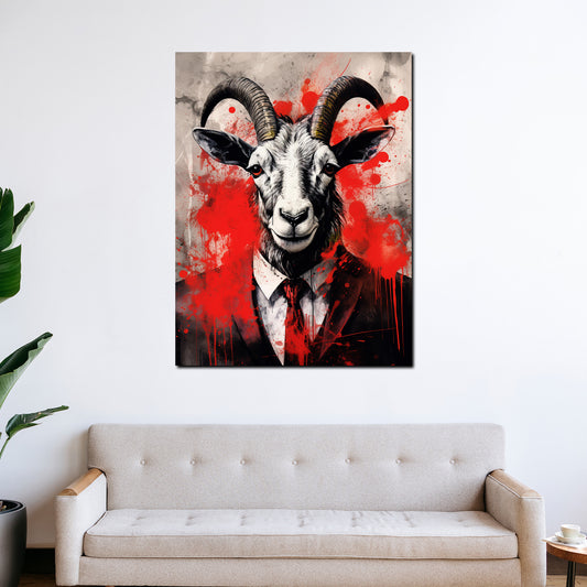 Wandbild Ziege im Anzug Red Splash