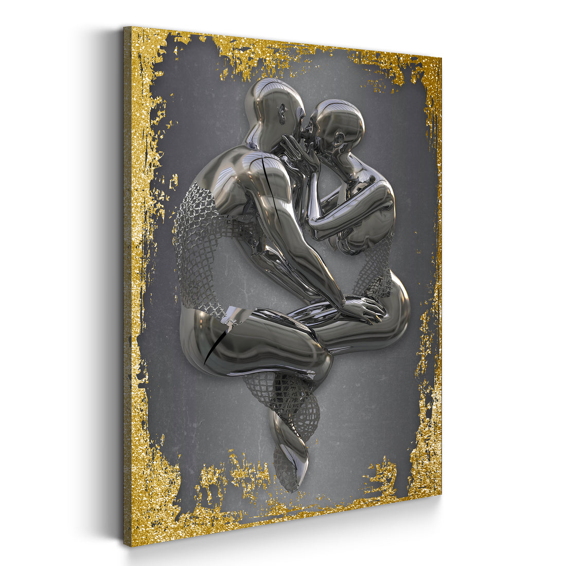 Wandbild abstrakt 3D Metallfigur 2 Körper Metall Wandkunst Gold Style