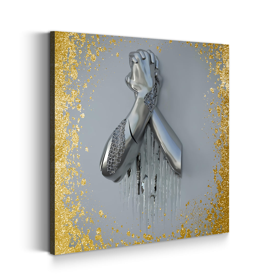 Wandbild abstrakt 3D Metallfigur Arme Metallic Wandkunst Körper Gold Style