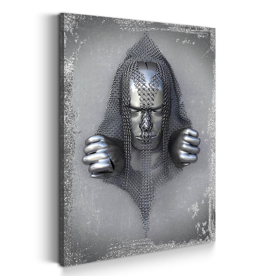 Wandbild abstrakt 3D Metallfigur Chains Metallic Wandkunst Körper Silver Style