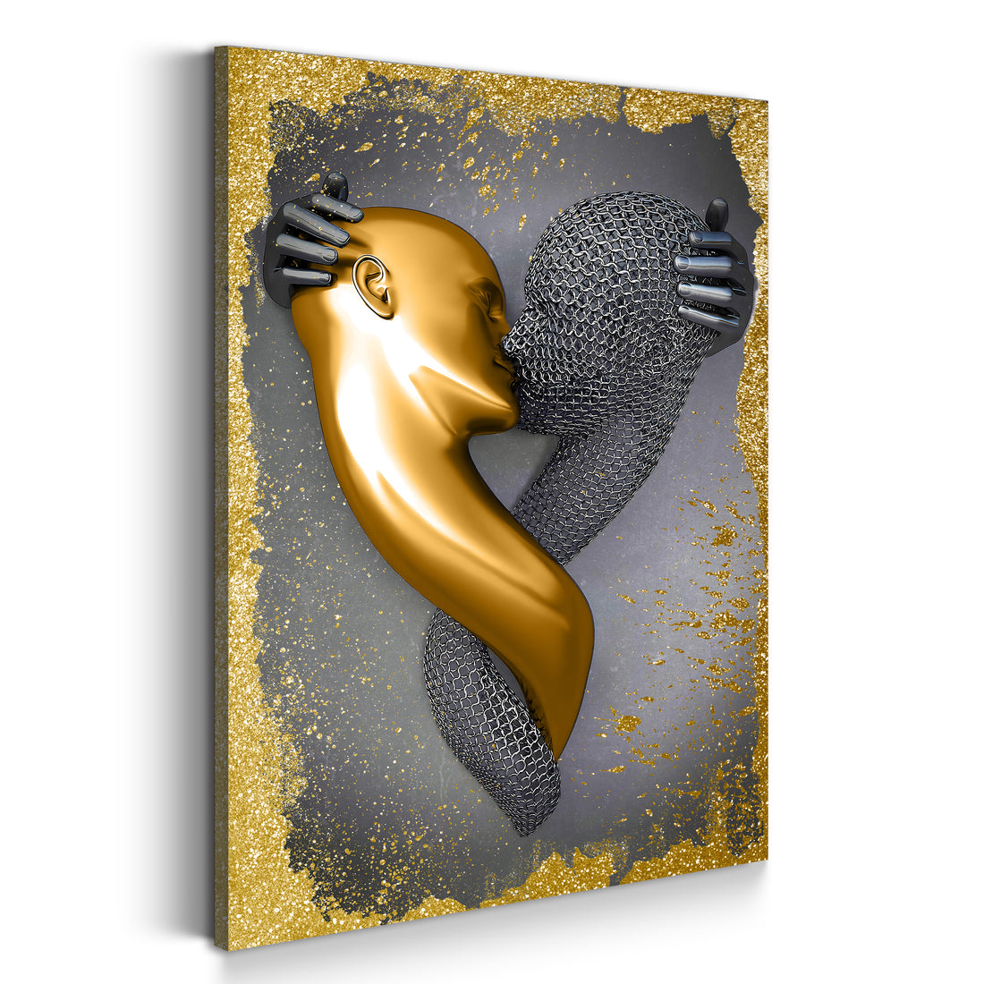 Wandbild abstrakt 3D Metallfigur Kiss Metallic Wandkunst Körper Gold Style