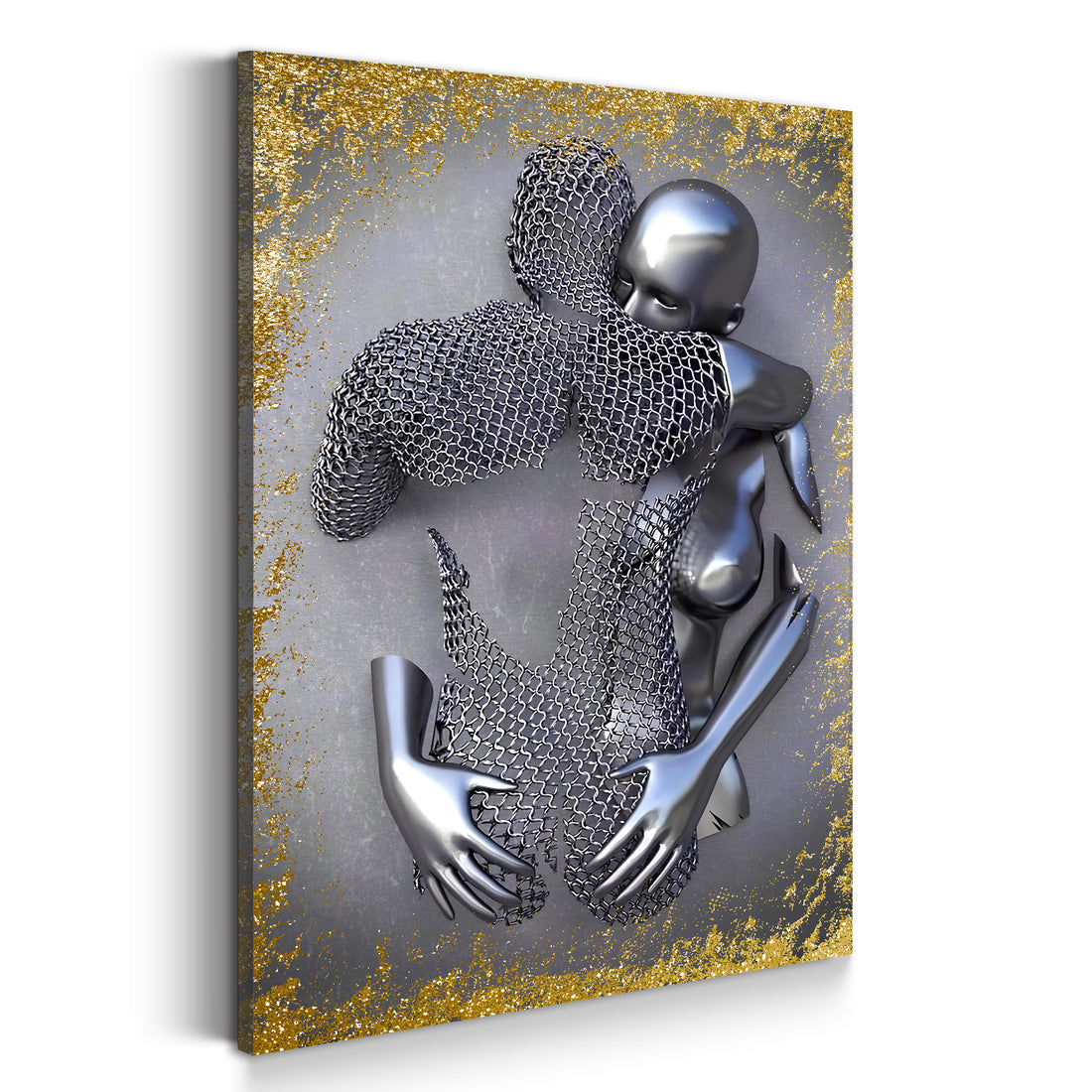 Wandbild abstrakt 3D Metallfigur Love Metallic Wandkunst Körper Gold Style