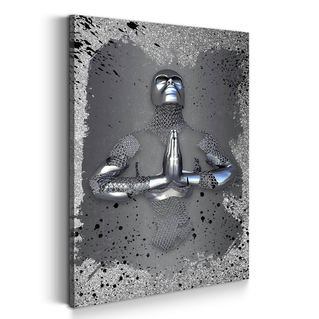 Wandbild abstrakt 3D Metallfigur Praying Metallic Wandkunst Körper Silver Style