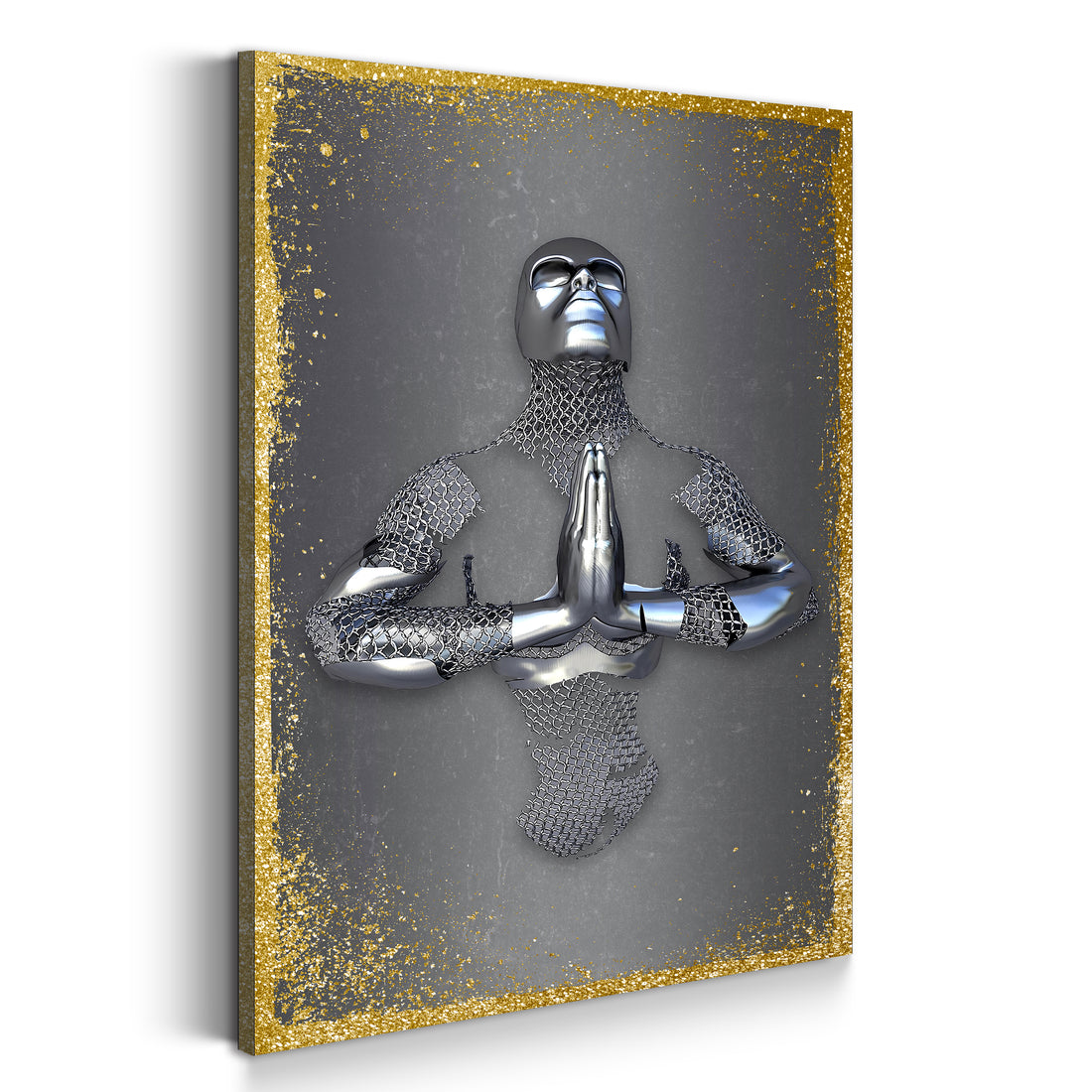 Wandbild abstrakt 3D Metallfigur Praying Metallic Wandkunst Körper