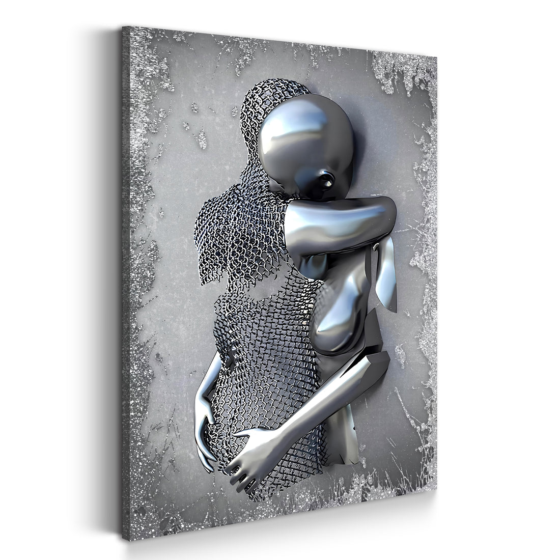 Wandbild abstrakt 3D Metallfiguren Metall Wandkunst Silver Style
