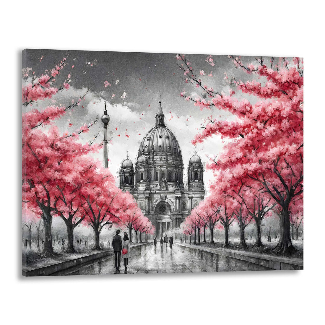 Wandbild abstrakt Berlin Bäume mit rosa Blätter