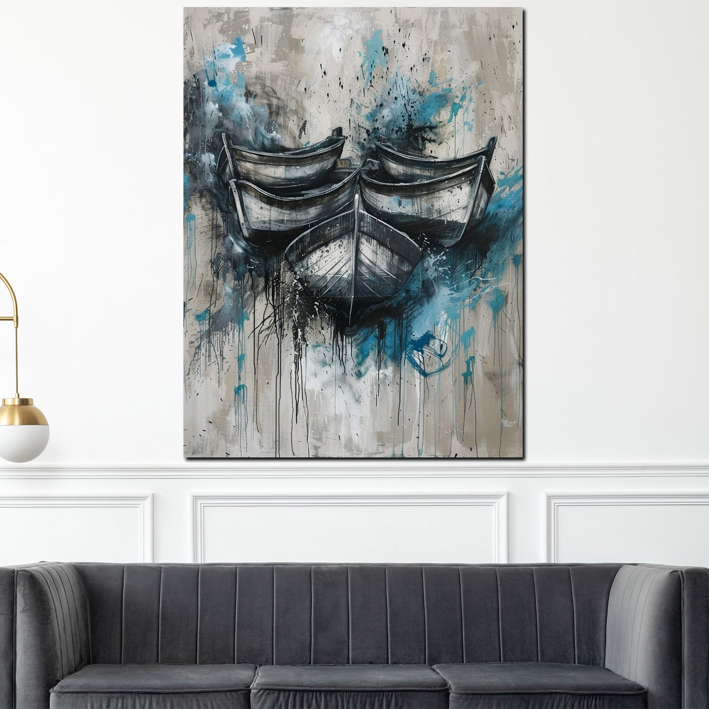 Wandbild abstrakt Boote in blau und grau