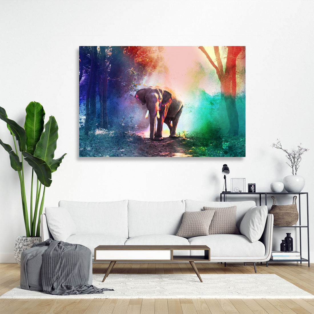 Wandbild abstrakt Elefant im Wald