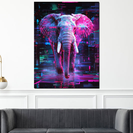 Wandbild abstrakt Elefant mit Neon Farben und futuristischem Design